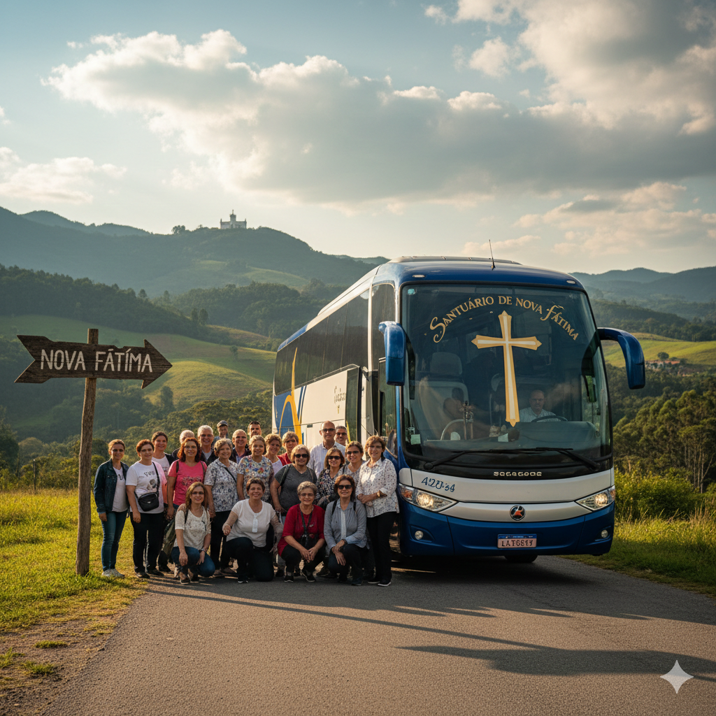 Grupo de romeiros em caravana ao Santuário